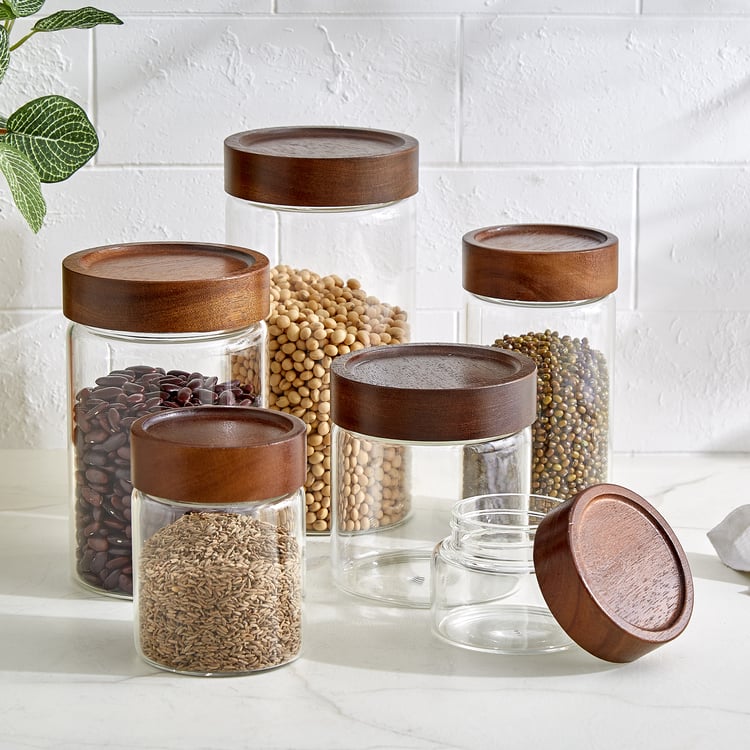 Vault Malva Set of 6 Glass Storage Canisters with Wooden Lid