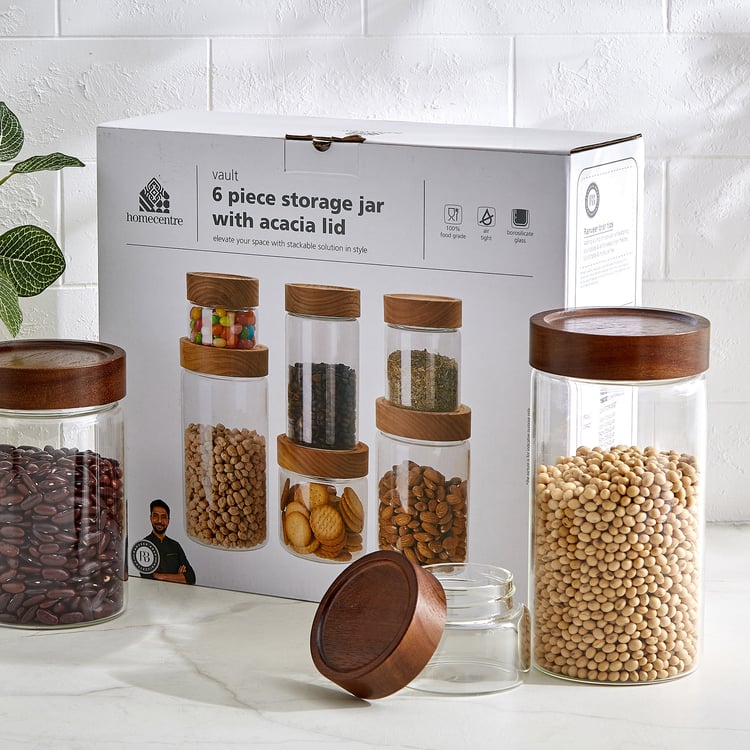 Vault Malva Set of 6 Glass Storage Canisters with Wooden Lid