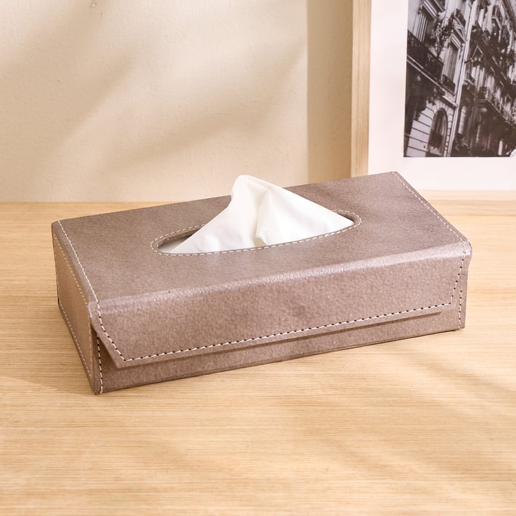 Grain Faux Leather Tissue Box - 23x12x6.5cm