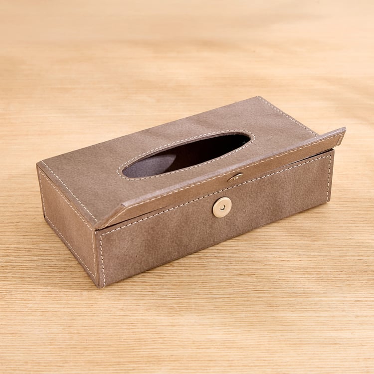 Grain Faux Leather Tissue Box - 23x12x6.5cm