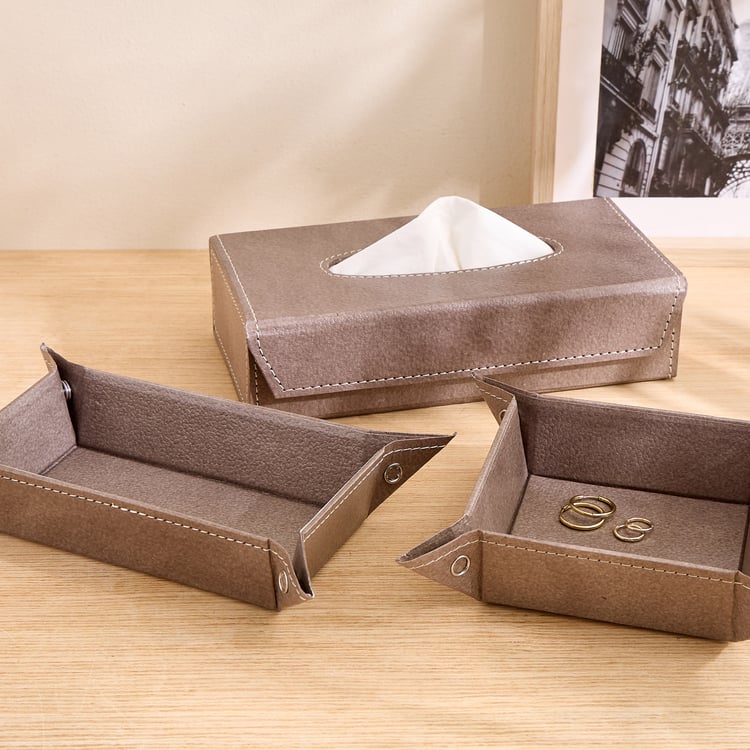 Grain Faux Leather Tray - Medium