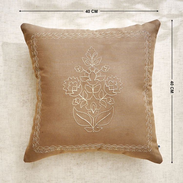 Glimmer Dusk Auria Zari Embroidered Cushion Cover - 40x40cm