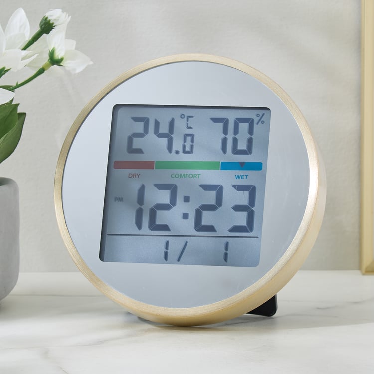 Casablanca Glimmer Aluminium LCD Table Clock with Mirror - 15x2.5cm