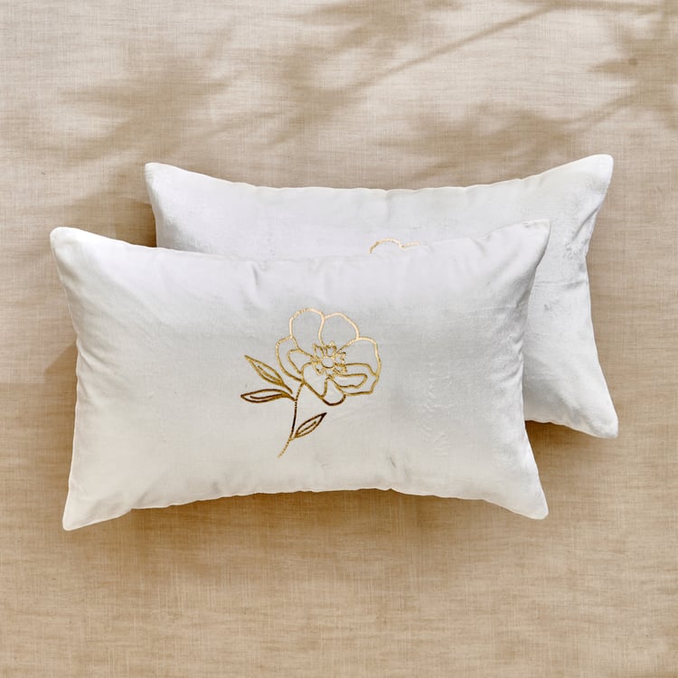 Glimmer Luxe Velin Sprig Brixa Set of 2 Velvet Finish Foil Print Cushion Covers - 50x30cm