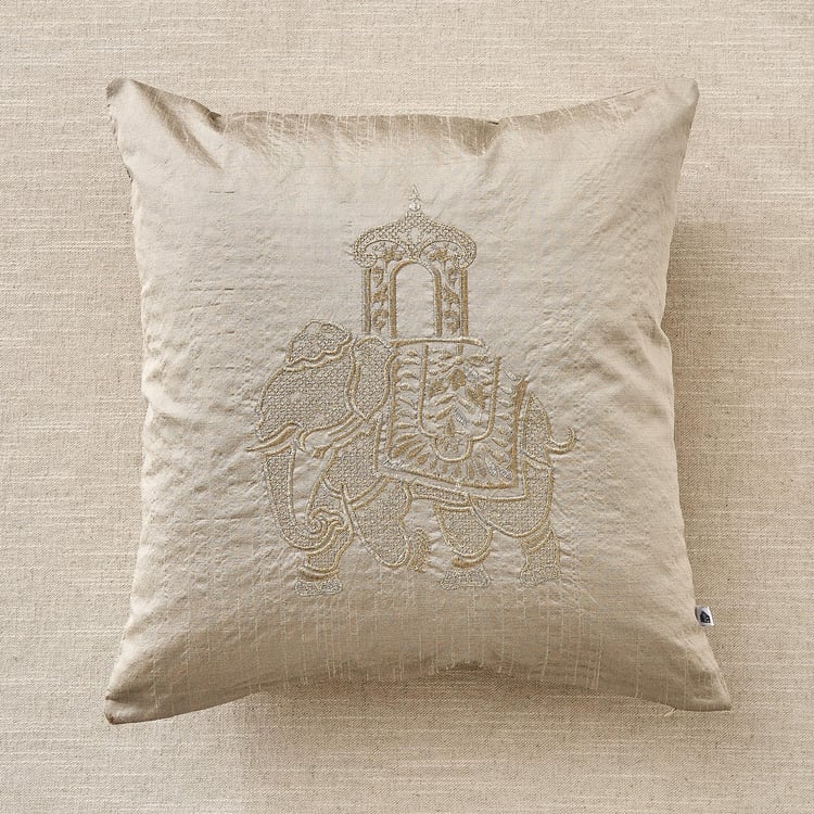Velin Yaanai Set of 2 Elephant Embroidered Cushion Covers - 40x40cm