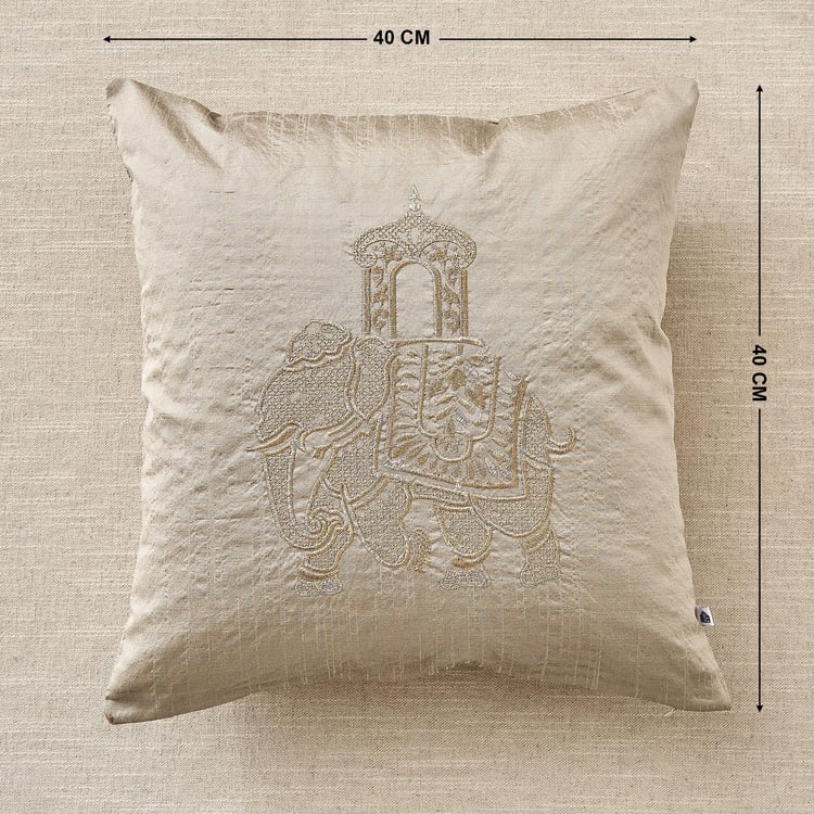 Velin Yaanai Set of 2 Elephant Embroidered Cushion Covers - 40x40cm