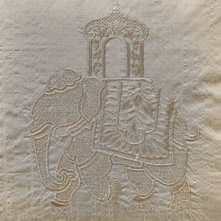Velin Yaanai Set of 2 Elephant Embroidered Cushion Covers - 40x40cm