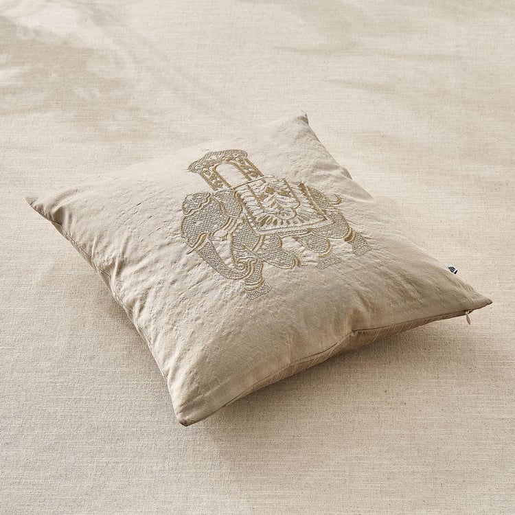 Velin Yaanai Set of 2 Elephant Embroidered Cushion Covers - 40x40cm