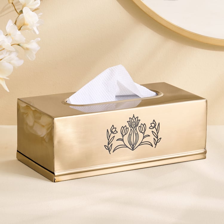 Brill Metal Floral Etched Tissue Holder - 24x12x9cm