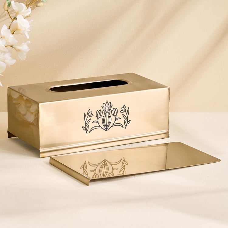 Brill Metal Floral Etched Tissue Holder - 24x12x9cm
