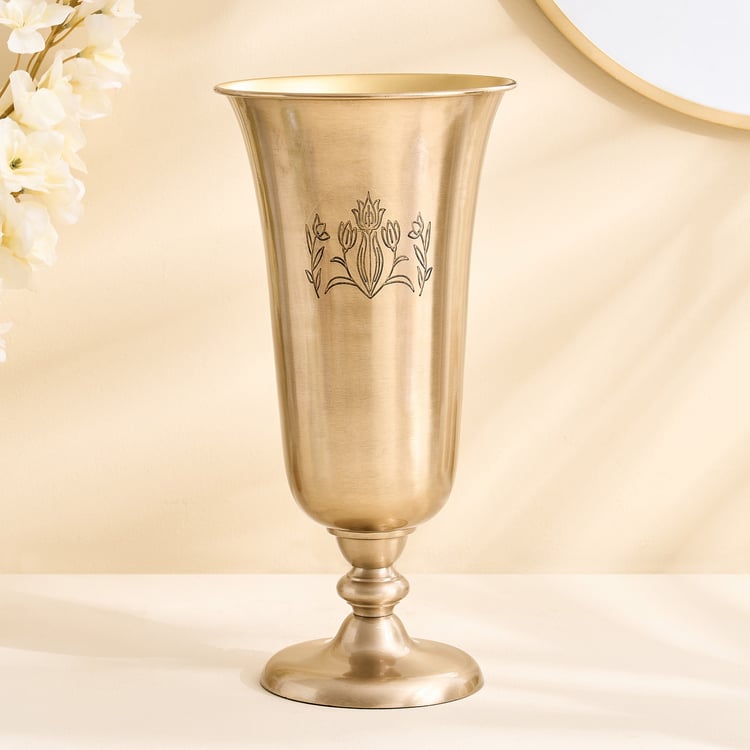 Brill Aluminium Floral Etched Vase - Large