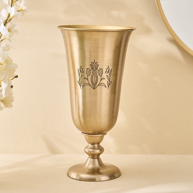 Brill Aluminium Floral Etched Vase - Medium