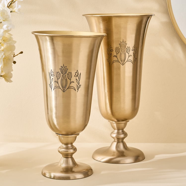 Brill Aluminium Floral Etched Vase - Medium