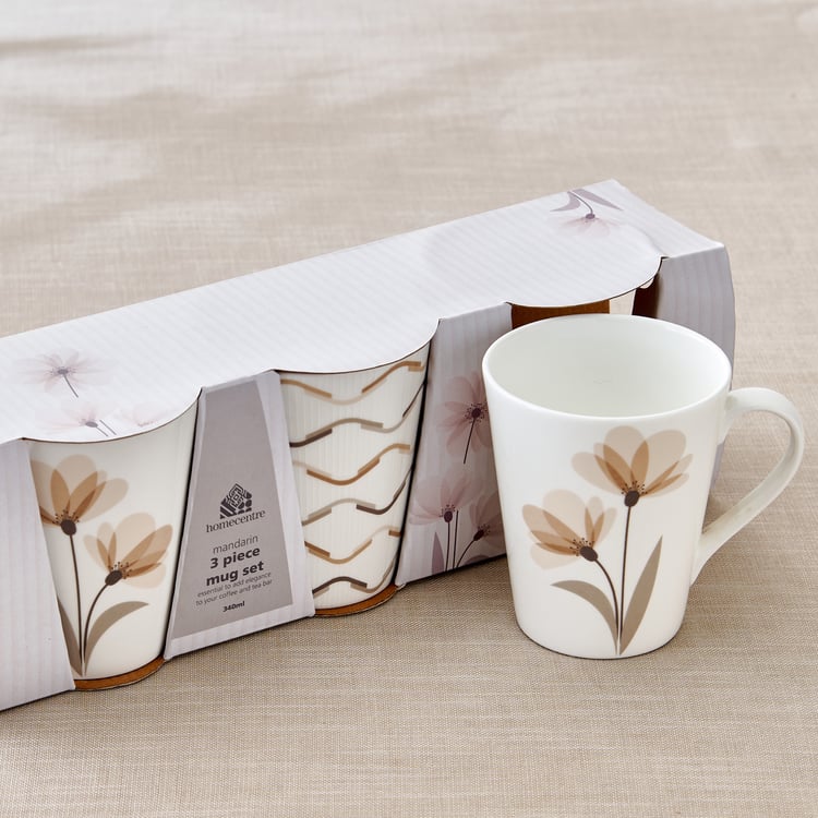 Mandarin Monalisa Set of 3 Bone China Printed Coffee Mug - 340ml