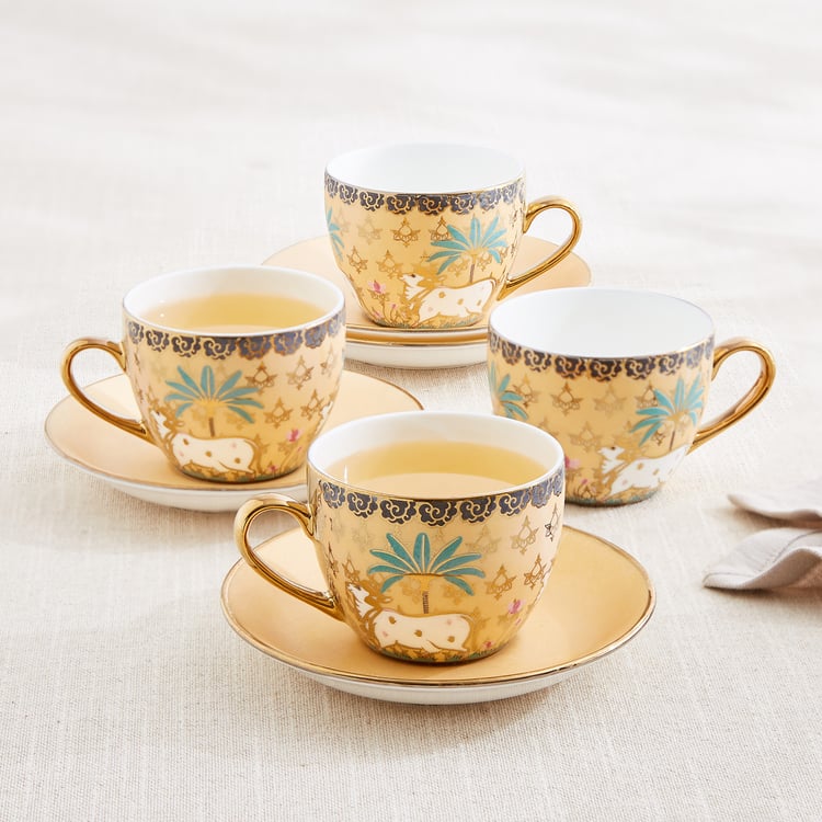 Corsica Iris Set of 4 Bone China Printed Cup and Saucer -180ml