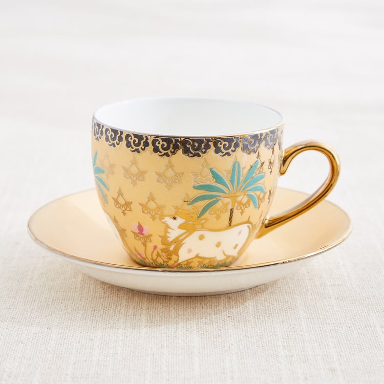 Corsica Iris Set of 4 Bone China Printed Cup and Saucer -180ml