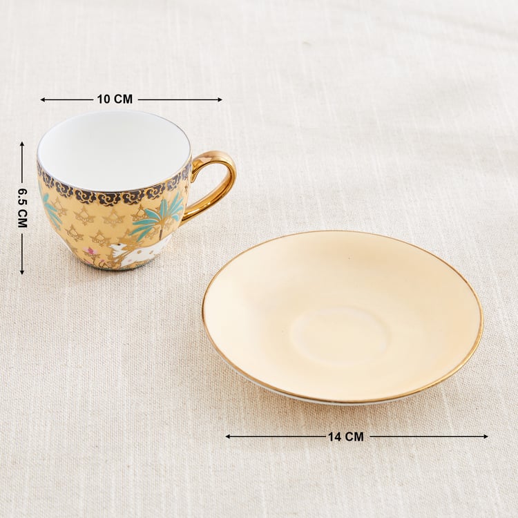 Corsica Iris Set of 4 Bone China Printed Cup and Saucer -180ml