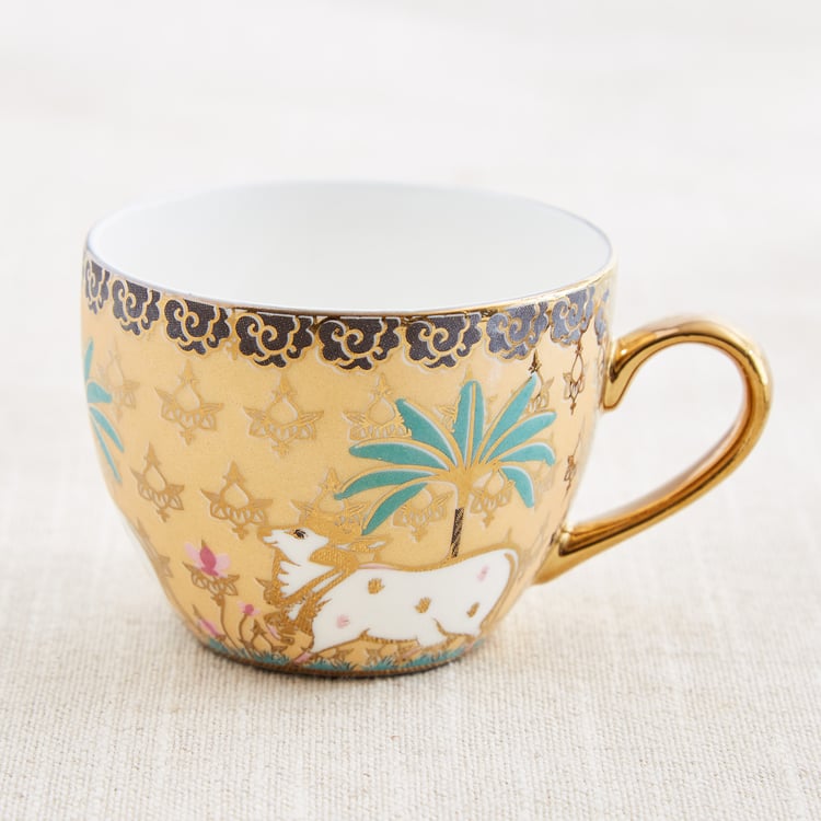 Corsica Iris Set of 4 Bone China Printed Cup and Saucer -180ml