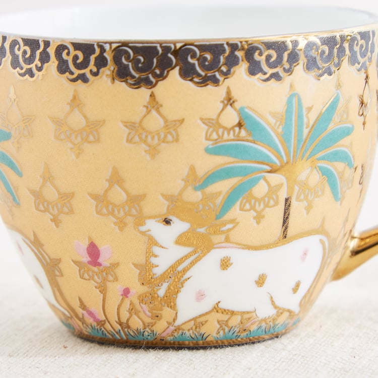 Corsica Iris Set of 4 Bone China Printed Cup and Saucer -180ml