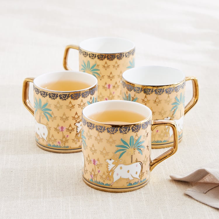 Corsica Iris Director Set of 4 Bone China Printed Coffee Mugs - 220ml