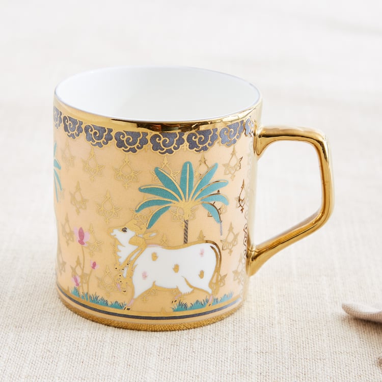 Corsica Iris Director Set of 4 Bone China Printed Coffee Mugs - 220ml