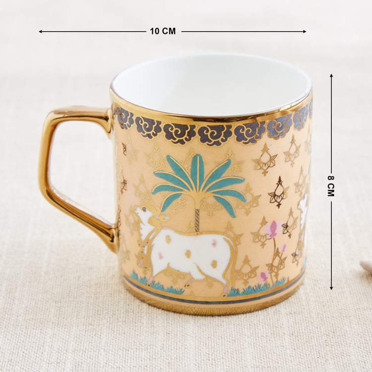 Corsica Iris Director Set of 4 Bone China Printed Coffee Mugs - 220ml