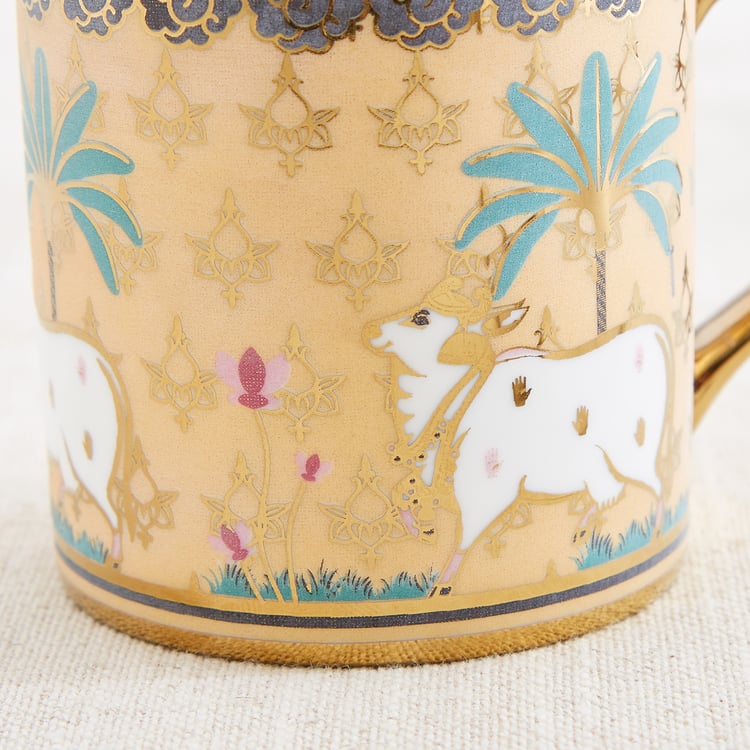 Corsica Iris Director Set of 4 Bone China Printed Coffee Mugs - 220ml