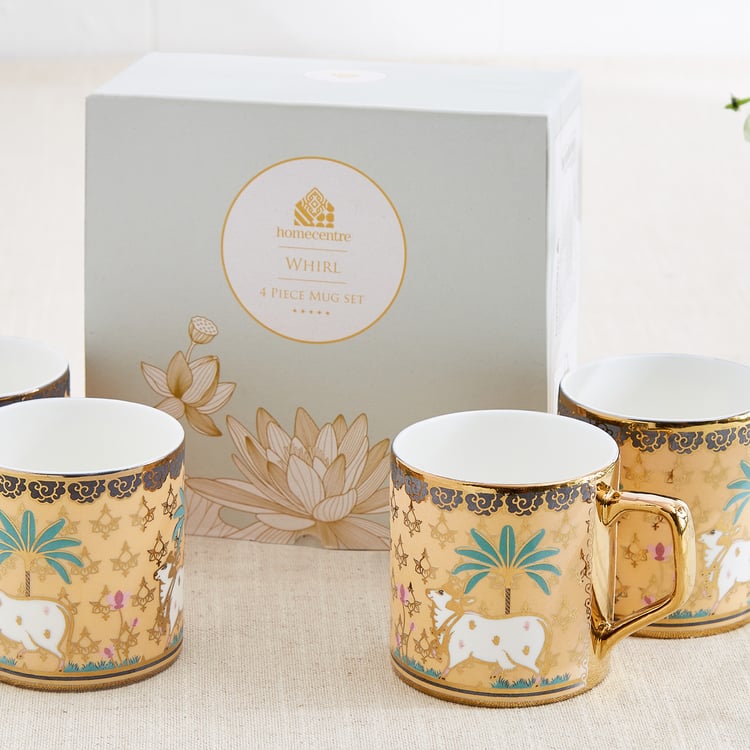 Corsica Iris Director Set of 4 Bone China Printed Coffee Mugs - 220ml