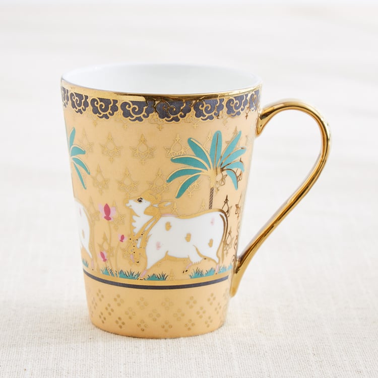 Corsica Iris Zing Set of 4 Bone China Printed Coffee Mugs - 320ml