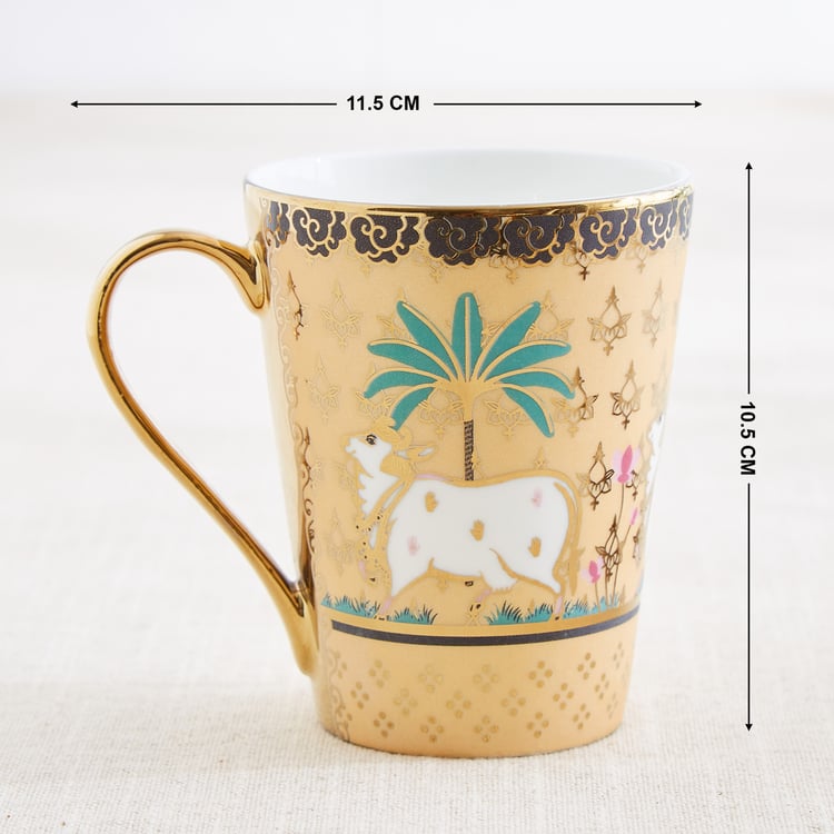 Corsica Iris Zing Set of 4 Bone China Printed Coffee Mugs - 320ml