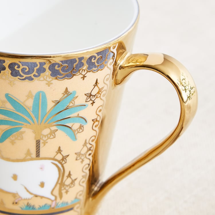 Corsica Iris Zing Set of 4 Bone China Printed Coffee Mugs - 320ml