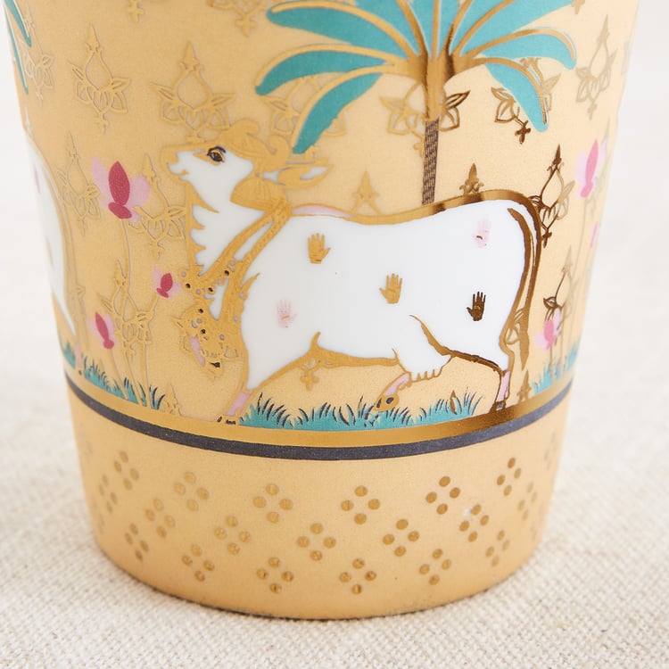 Corsica Iris Zing Set of 4 Bone China Printed Coffee Mugs - 320ml