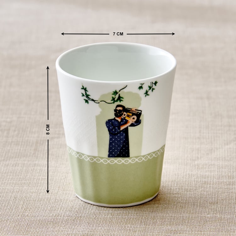 Jalsa Set of 6 Bone China Printed Cutting Chai Cups with Stand - 160ml