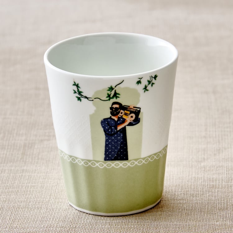 Jalsa Set of 6 Bone China Printed Cutting Chai Cups with Stand - 160ml