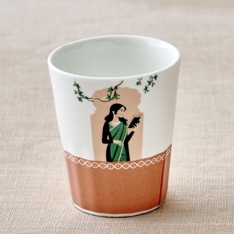 Jalsa Set of 6 Bone China Printed Cutting Chai Cups with Stand - 160ml