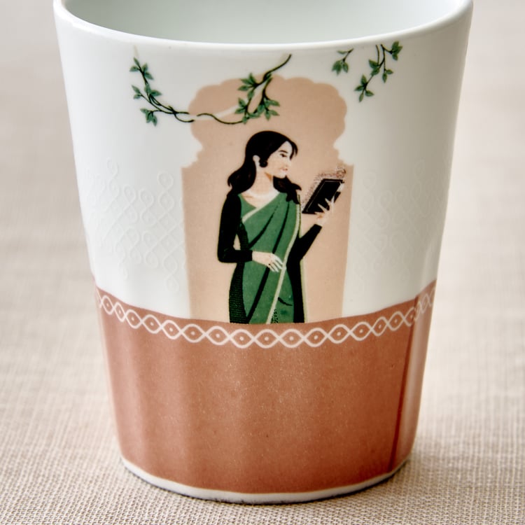 Jalsa Set of 6 Bone China Printed Cutting Chai Cups with Stand - 160ml