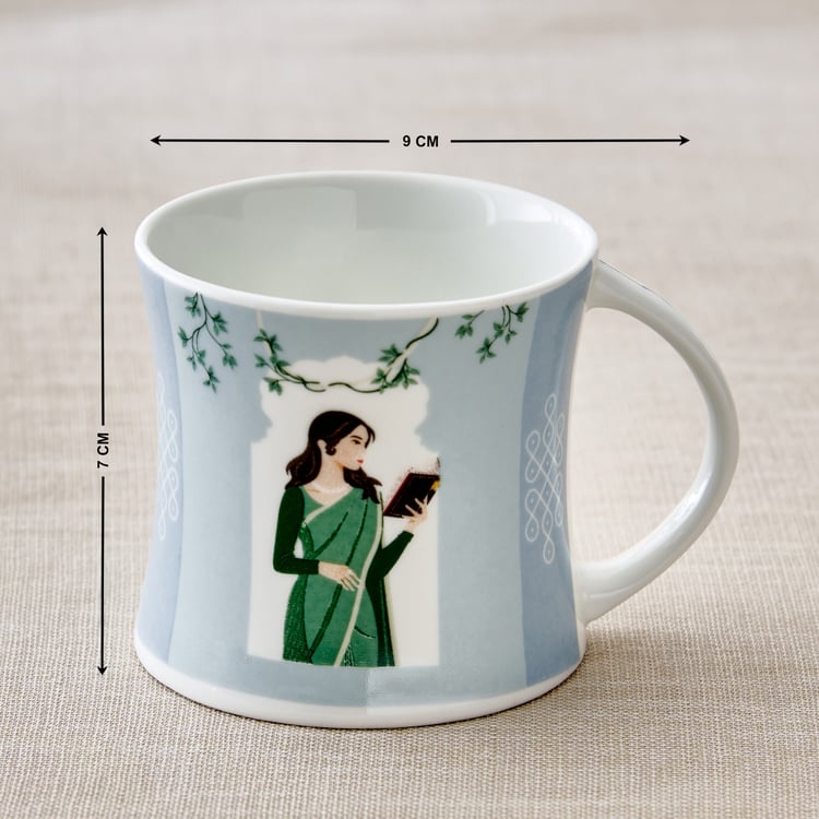 Jalsa Set of 6 Bone China Printed Coffee Mugs with Serving Tray - 200ml