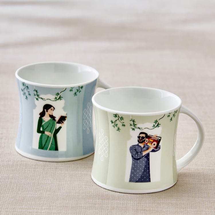Jalsa Set of 6 Bone China Printed Coffee Mugs with Serving Tray - 200ml