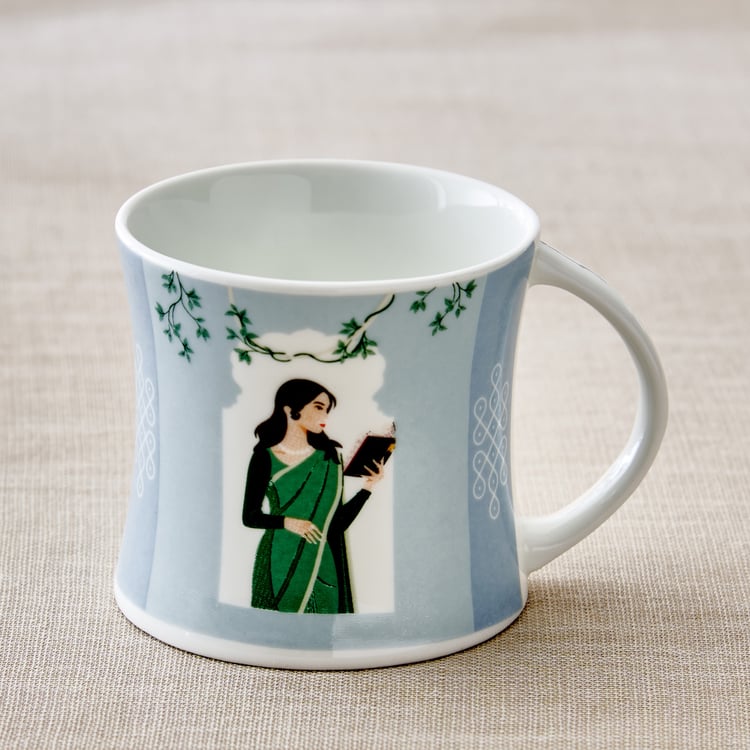 Jalsa Set of 6 Bone China Printed Coffee Mugs with Serving Tray - 200ml