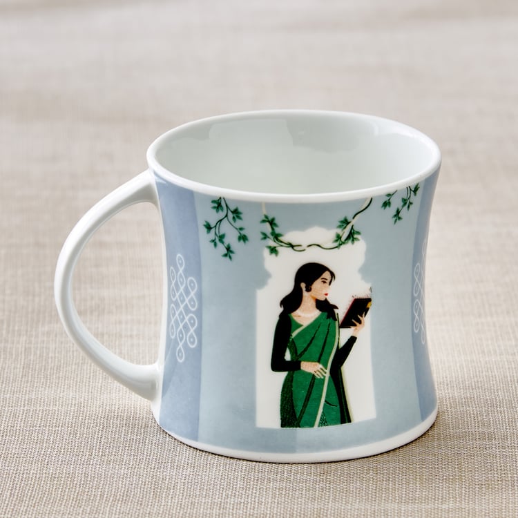 Jalsa Set of 6 Bone China Printed Coffee Mugs with Serving Tray - 200ml