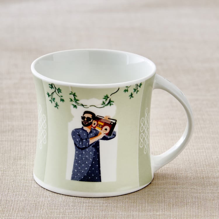 Jalsa Set of 6 Bone China Printed Coffee Mugs with Serving Tray - 200ml