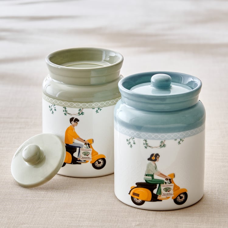 Jalsa Set of 2 Bone China Printed Canister with Lid - 540ml