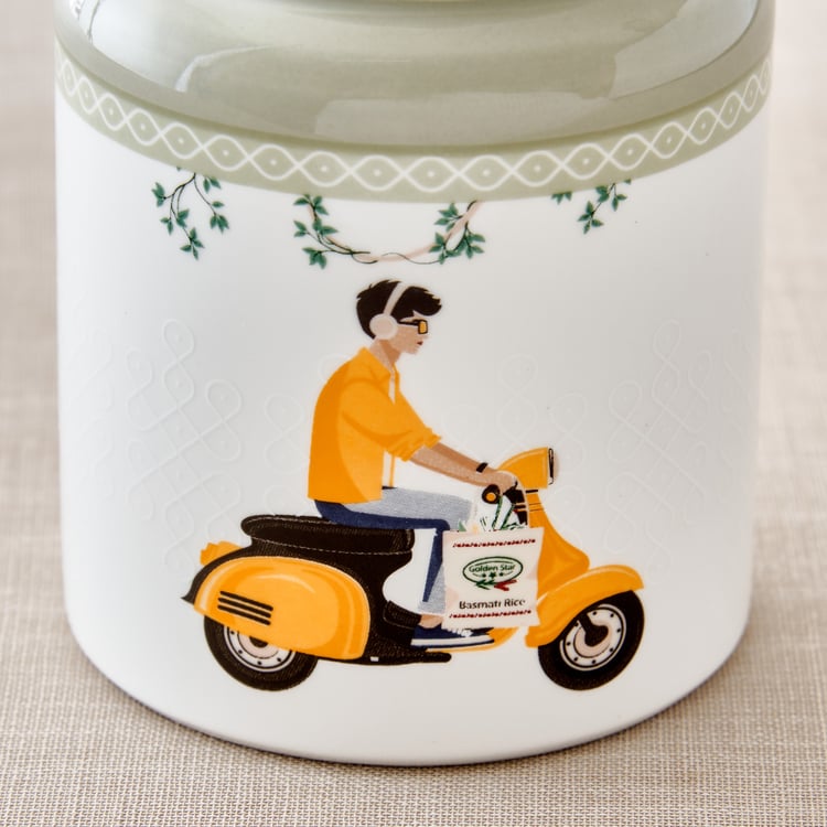Jalsa Set of 2 Bone China Printed Canister with Lid - 540ml