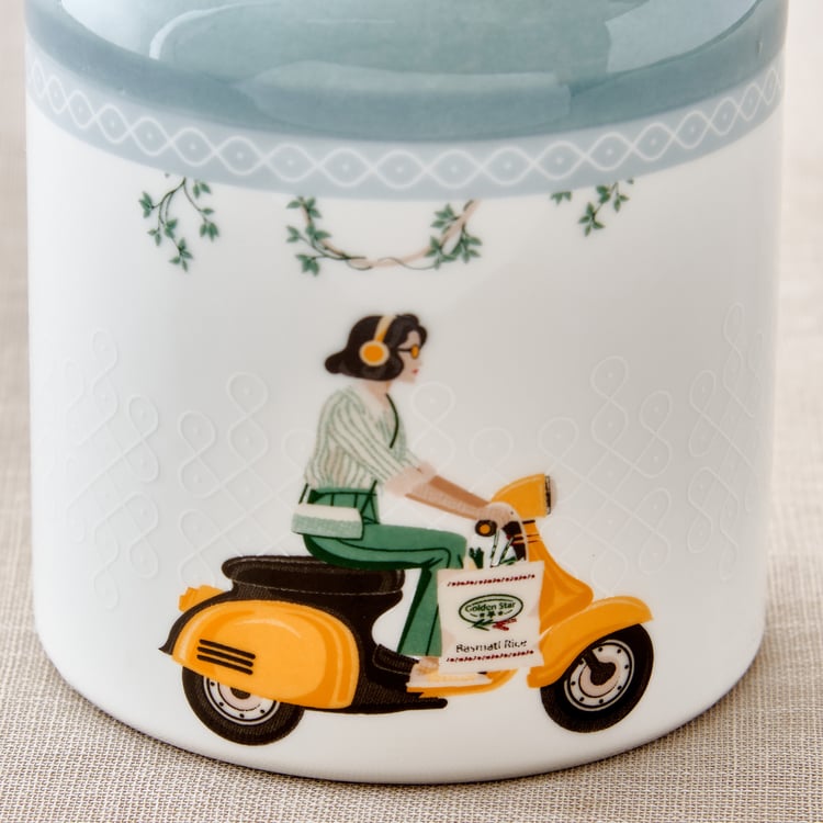 Jalsa Set of 2 Bone China Printed Canister with Lid - 540ml