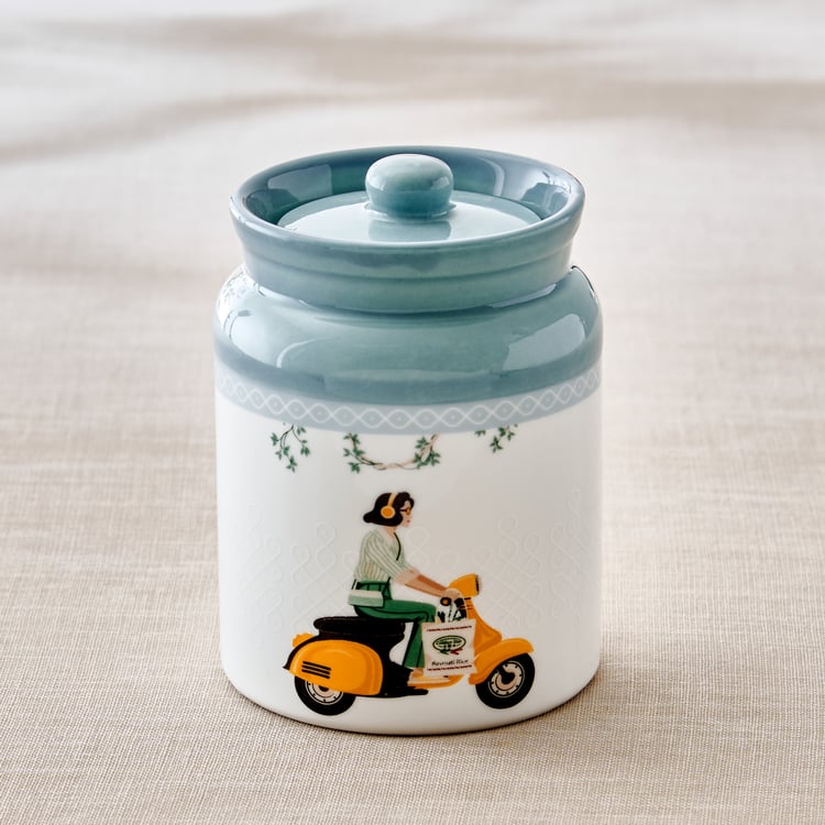Jalsa Set of 2 Bone China Printed Canister with Lid - 540ml