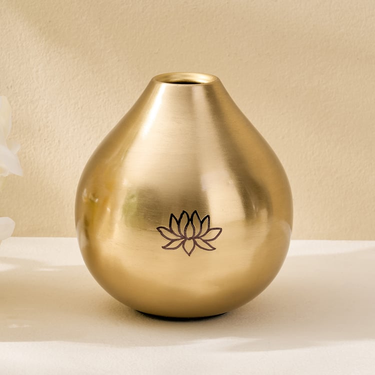 Soma Pema Metal Lotus Etched Bud Vase