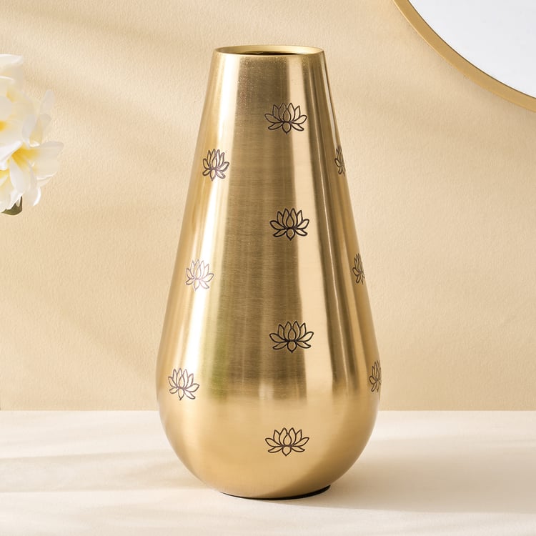 Soma Pema Metal Lotus Etched Vase - Small