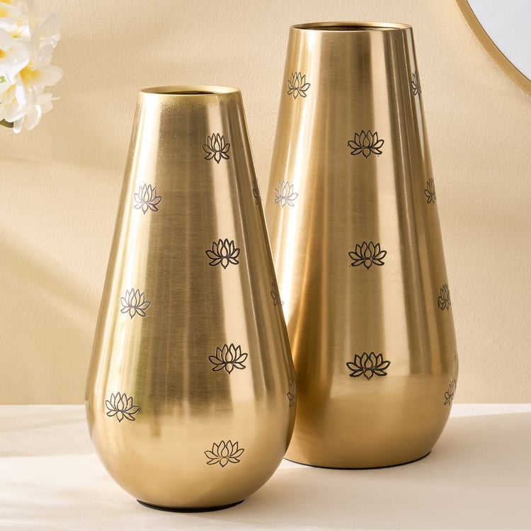 Soma Pema Metal Lotus Etched Vase - Small