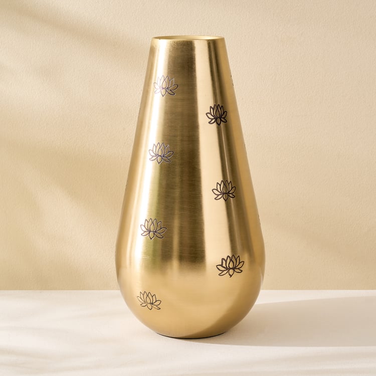 Soma Pema Metal Lotus Etched Vase - Small