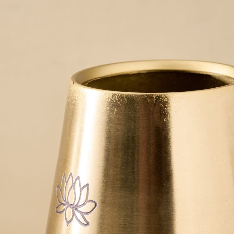Soma Pema Metal Lotus Etched Vase - Small